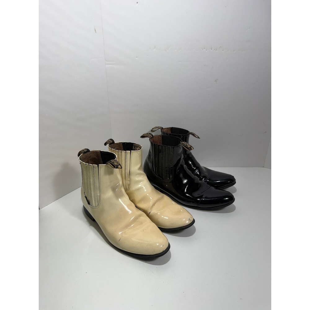 Falcon Bota Botin set 2 pairs Cream & black Patent Leather Chelsea Boots‎ Mexico
